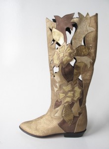 Vintage 1980s Beverly Feldman Metallic Leather Cut-out Boot