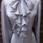 vintage silver satin pussy bow blouse