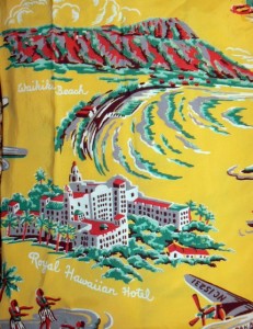 close up fabric vintage hawaiian dress