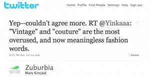 zuburbia tweet about vintage and couture