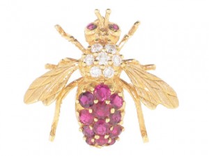 vintage 1980s ruby and diamond bee pin