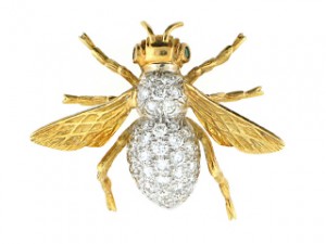 vintage 1970s diamon and 18k gold bee pin