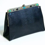 vintage jeweled alligator print clutch