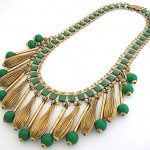 vintage deco egyptian brass fringe bead necklace