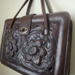 vintage 1950s tooled leather handbag