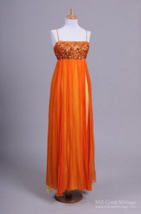 vintage 1960s citrus chiffon evening gown
