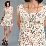 vintage 1970s crochet lace scallop mini dress