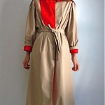 vintage 1980s khaki and red trench coat