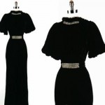 vintage 1930s black velvet gown with rhinestone details