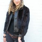 vintage fur and leather bomber jacket coat