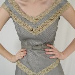 vintage 1950s gray day dress with crochet detail