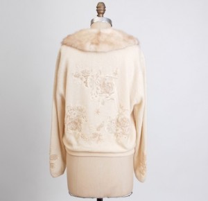 vintage 1960s cashmere and lace sweater with mink collar back view