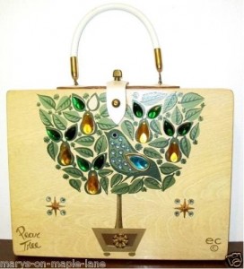 vintage enid collins peace tree wooden box handbag