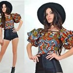 vintage batik puff sleeve blouse