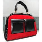 vintage red suede and black leather purse