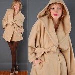 vintage 1980s hooded belted wrap camel coat