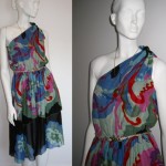 vintage 1970s one-shoulder cotton print dress