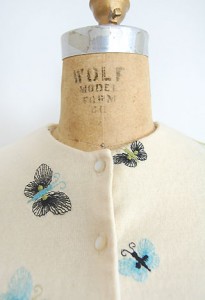vintage 1950s 1960s embroidered butterfly cardigan