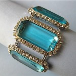 vintage 1950s aquamarine glass and rhinestone bracelet