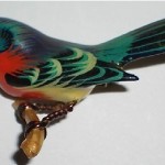 rare vintage takahashi handpainted bird pin