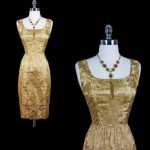 vintage 1950s brocade golden party dress