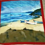 vintage seascape print silk scarf