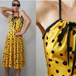 vintage 1970s spotted yellow dress