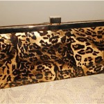 vintage 1980s paul melian leopard patent clutch