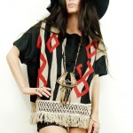 vintage 1980s tribal blouse with macrame trim