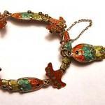 vintage margo de taxco sterling silver enamel fish bracelet
