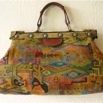 vintage brass and tapestry handbag
