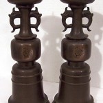 vintage bronze meiji taisho temple candlesticks