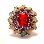 vintage mexican fire opal sapphire 18k gold ring