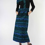 vintage 1970 wool knit tribal print maxi dress