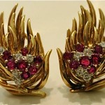 antique 18k ruby and diamond earrings