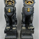 vintage pair antique chinese fahua pottery foo dogs