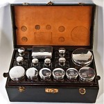 antique french sterling silver vanity set with leather travel case