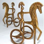 midcentury brass chariot sculptures