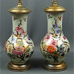 pair of antique porcelain handpainted vase lamps