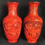 pair of cinnabar vases