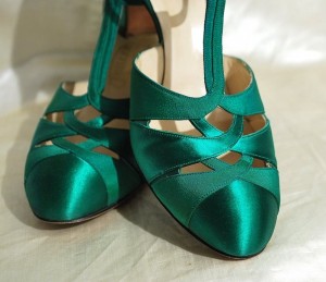 vintage 1930s silk satin cut-out t-strap heels