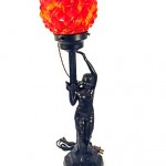 vintage art deco figural lamp with slag glass shade