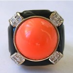 vintage coral glass crystal and enamel ring