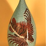 antique japanese lion fish cloisonne vase