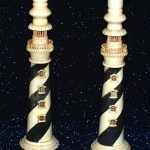 antique lighthouse scrimshaw candlesticks