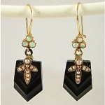 antique victorian 14k gold onyx opal pearl earrings
