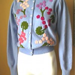 vintage 1950s hadley cashmere felt applique sweater