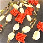 vintage coral and mother of pearl necklace and earrings