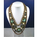 vintage hobe 3-strand necklace art glass beads