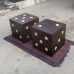 vintage pair midcentury wood and marble dice tables